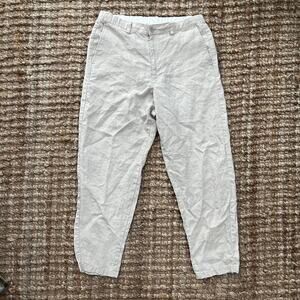 MUJI 100% Linen Pants Natural Tapered Ankle Relaxed Unisex L